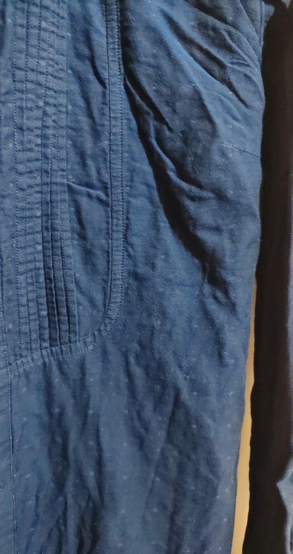 Düğmeli Mavi Kadın Keten Gömlek - Görsel 3