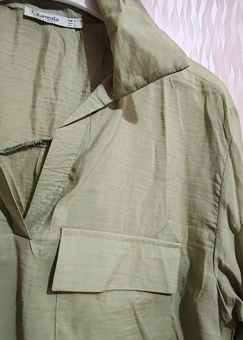 Düğmeli Keten Kadın Gömlek - Görsel 2