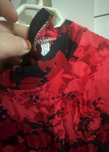 Kırmızı Batik Desenli Uzun Kollu Uzun Elbise - Görsel 3