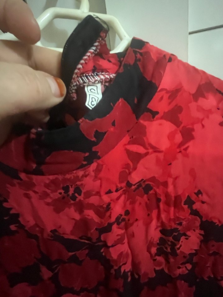 Kırmızı Batik Desenli Uzun Kollu Uzun Elbise - Görsel 3