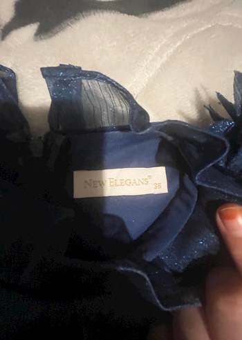 Lacivert Uzun Kollu Kadın Abiye Elbise - Görsel 3