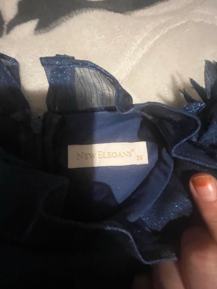 Lacivert Uzun Kollu Kadın Abiye Elbise - Görsel 3