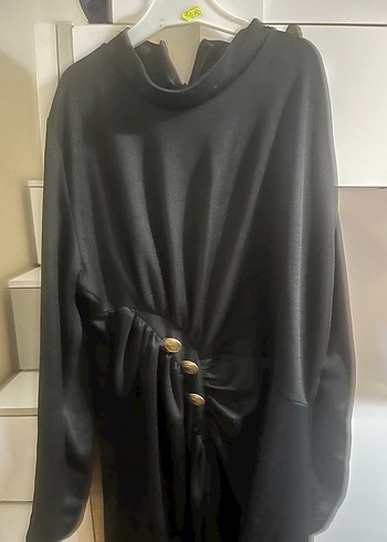 Düğmeli Siyah Uzun Kollu Gotik Elbise - Görsel 2