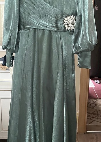 Yeşil  Vintage Pilili Uzun Abiye Elbise - Görsel 3