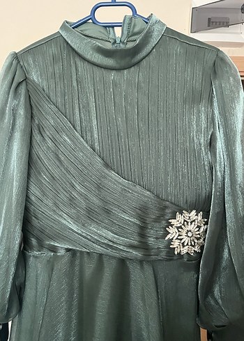 Yeşil  Vintage Pilili Uzun Abiye Elbise - Görsel 2