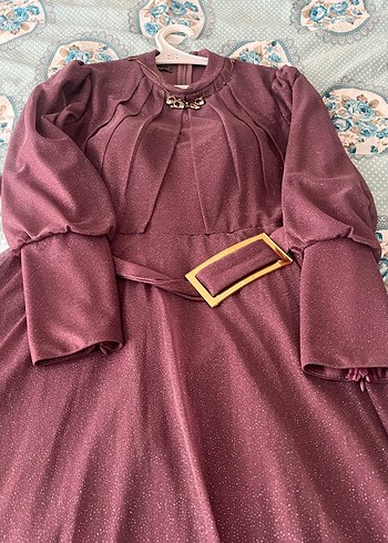 Uzun Mor Parlak Drapeli Abiye Elbise - Görsel 3