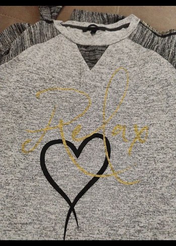 m Beden Gri Uzun Kollu Rahat Kadın Sweatshirt tayt ev giyimi