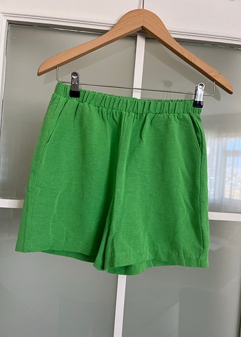 Yeşil Keten Mini Şort - Görsel 3