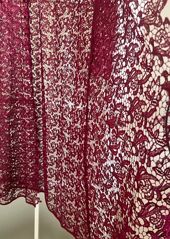 Bordo Nakışlı Uzun Kadın Kimono - Görsel 4