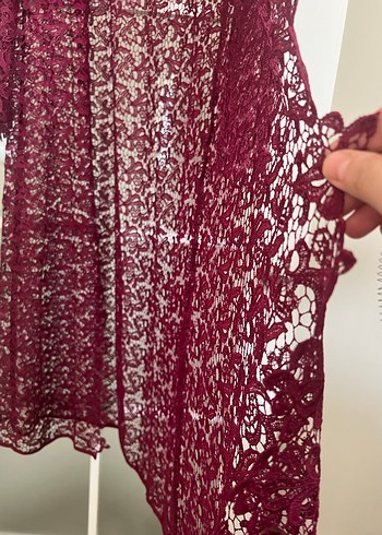 Bordo Nakışlı Uzun Kadın Kimono - Görsel 2
