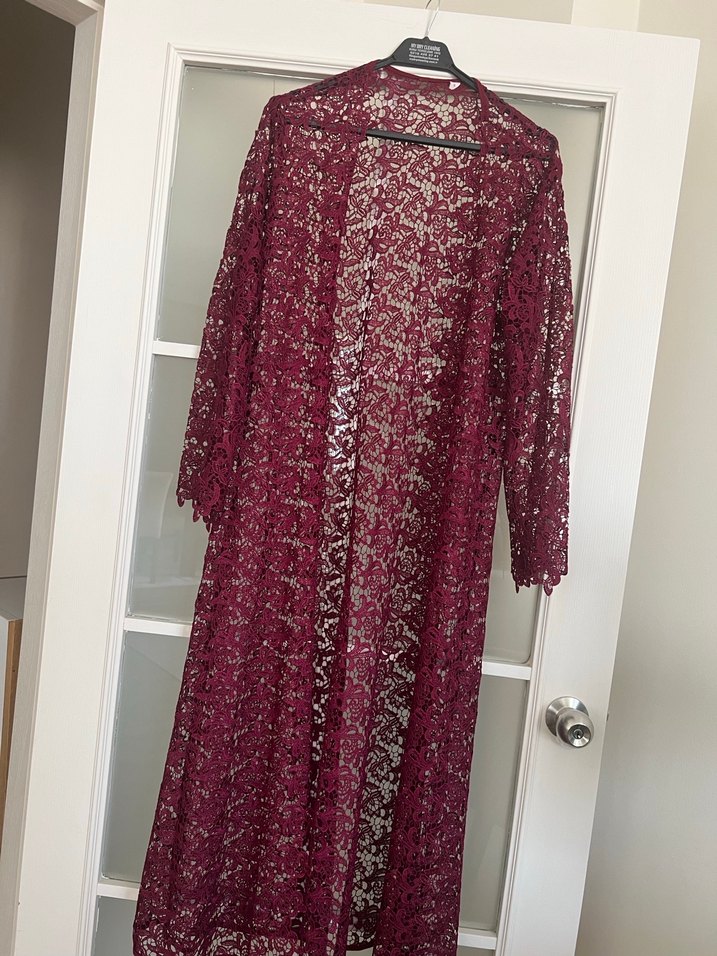 Bordo Nakışlı Uzun Kadın Kimono - Görsel 3