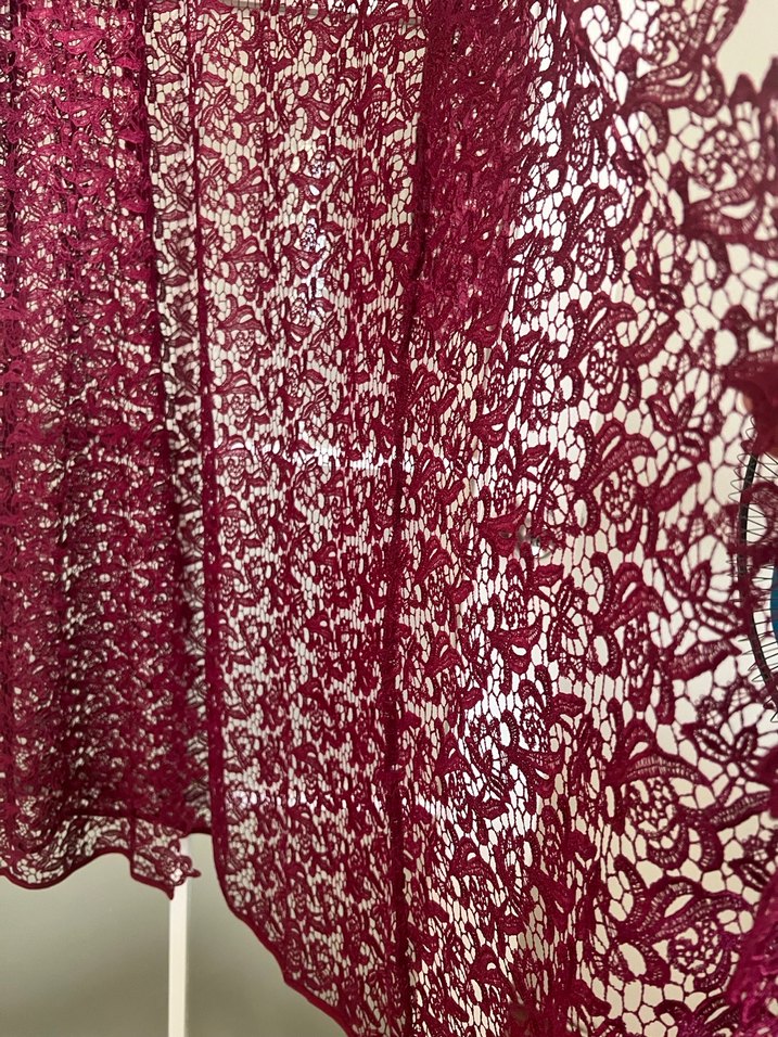 Bordo Nakışlı Uzun Kadın Kimono - Görsel 4