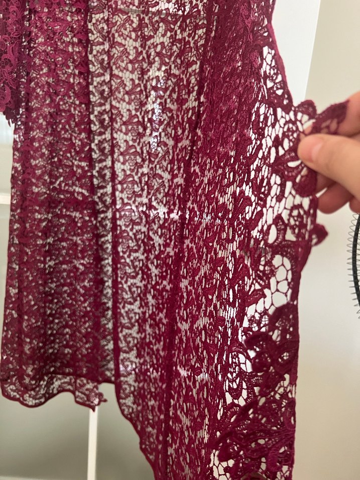 Bordo Nakışlı Uzun Kadın Kimono - Görsel 2