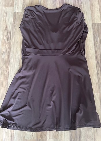 Uzun Kollu V Yaka Kahverengi Elbise - Görsel 4