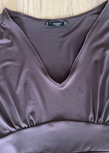 Uzun Kollu V Yaka Kahverengi Elbise - Görsel 2