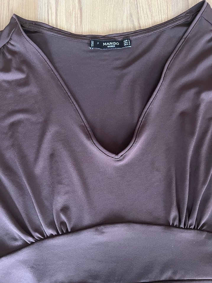 Uzun Kollu V Yaka Kahverengi Elbise - Görsel 2