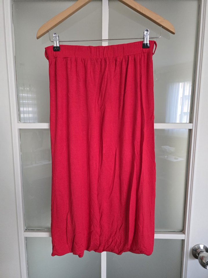 Kırmızı Midi Keten Uzun Etek - Görsel 2