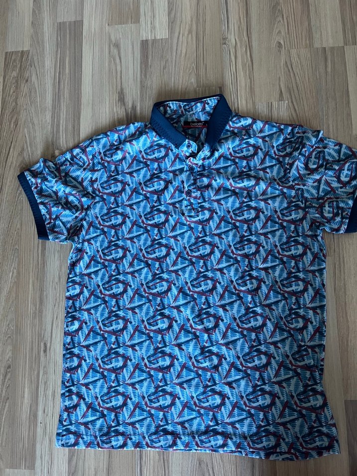 Renkli Desenli Mavi Kısa Kollu Polo Tişört - Görsel 2