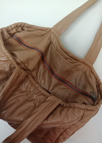 Kahverengi Deri Fermuarlı Kadın Çanta - Görsel 4