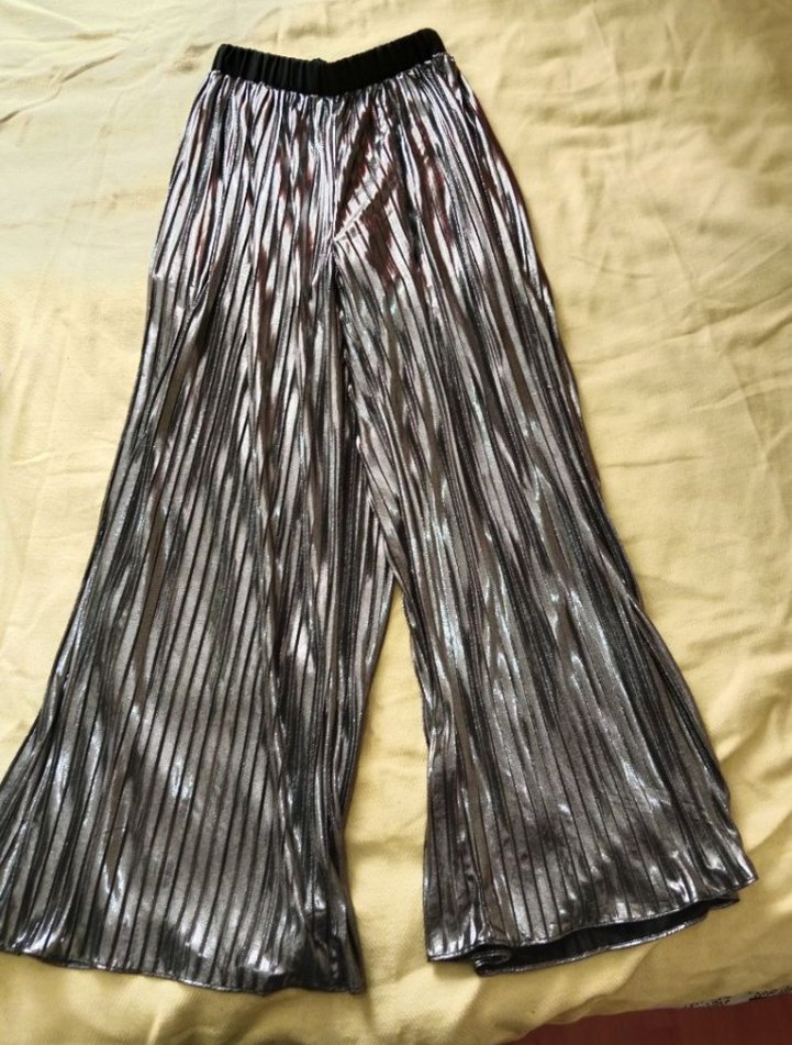 Kadın Gri Parlak Pilili Salaş Pantolon - Görsel 2