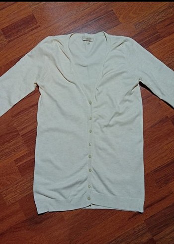 Uzun Kollu Düğmeli Krem Kadın Hırka - Görsel 2