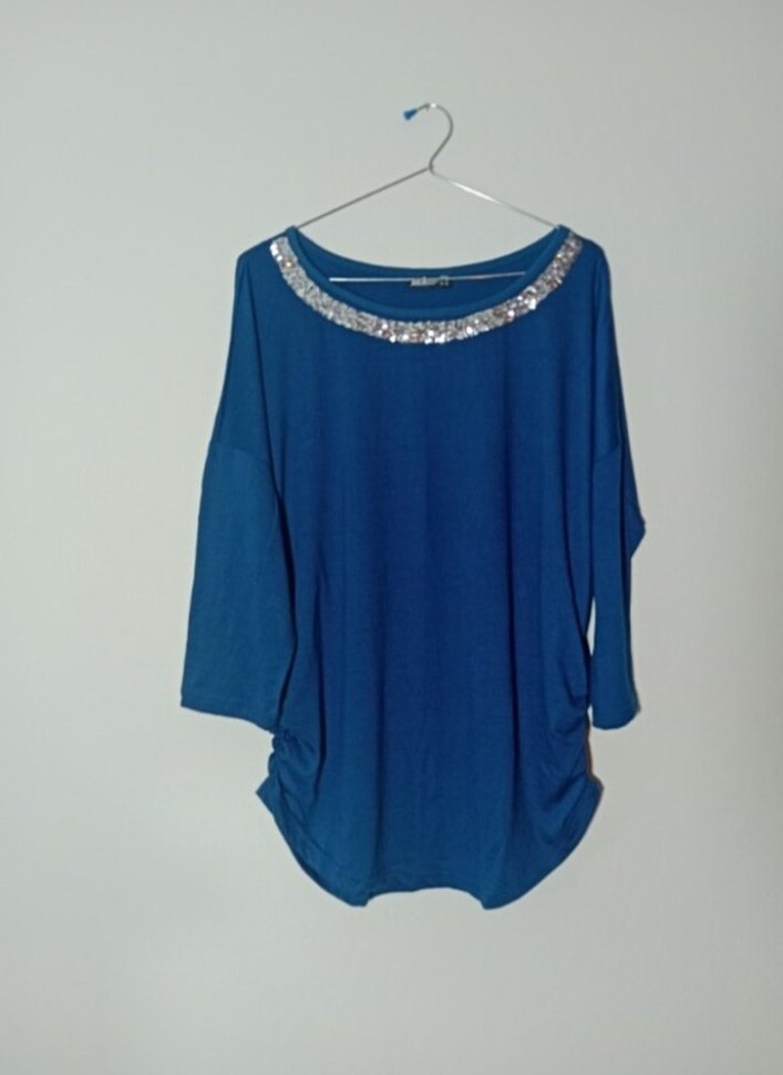 Mavi Drapeli Uzun Kollu Salaş Bluz - Görsel 2