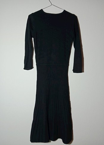 Siyah Piliseli Uzun Triko Elbise - Görsel 2