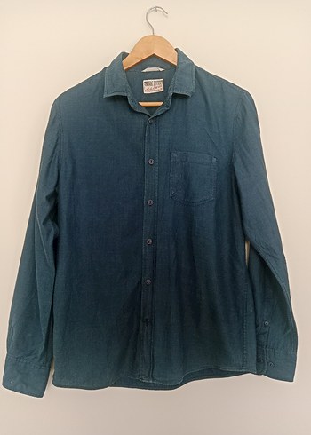 American Vintage Düğmeli Lacivert Erkek Kot Gömlek