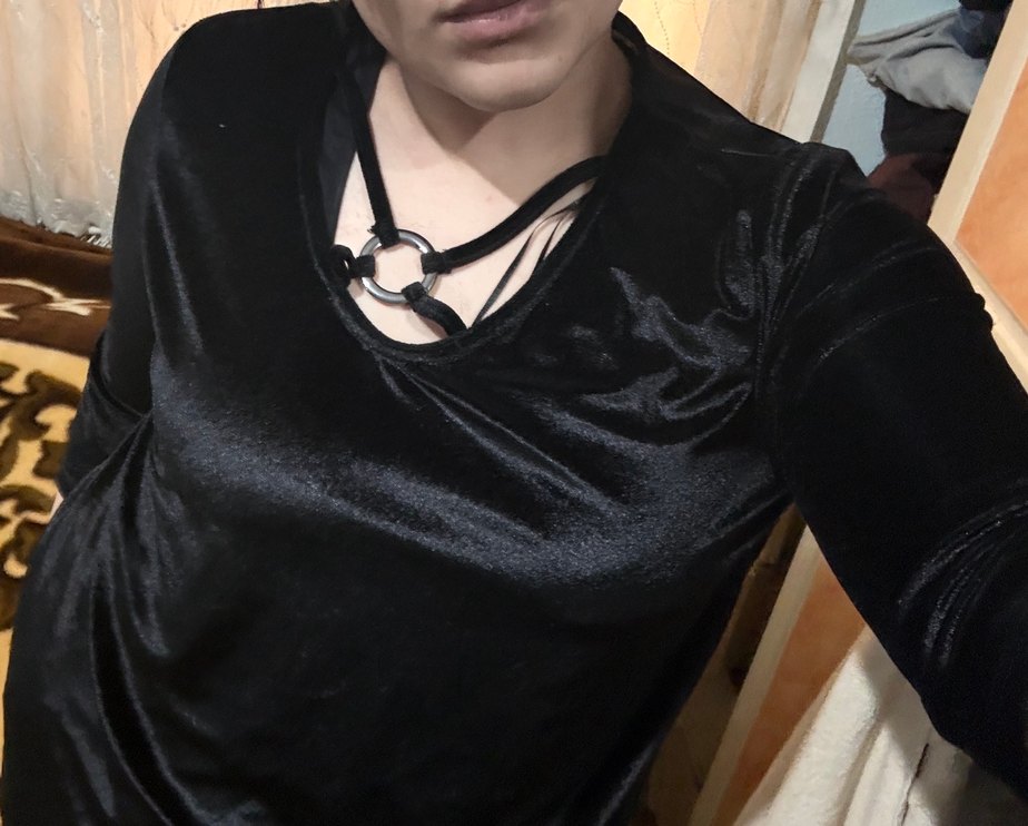 Siyah Uzun Kollu Gotik kadife Kadın bluz - Görsel 2