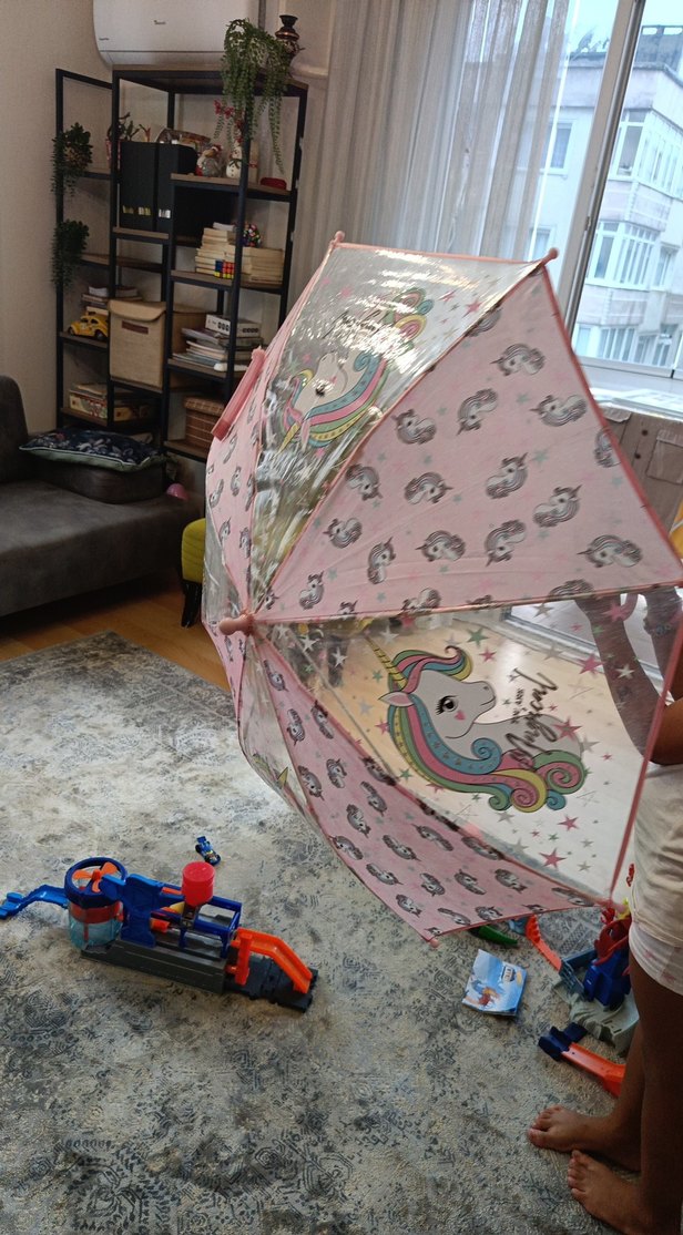 Şeffaf Pembe Unicorn Desenli çocuk Şemsiyesi - Görsel 2