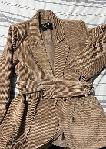 Bershka Kahverengi Süet Kemerli Midi Kadın Kaban