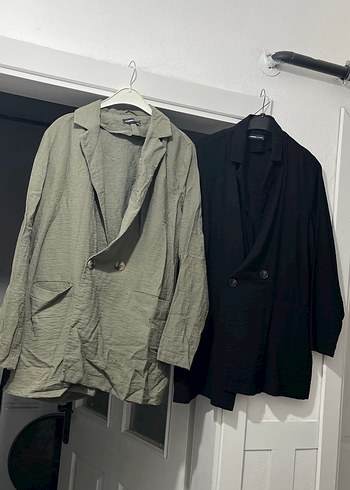 Düğmeli Gri Keten Kadın Blazer
