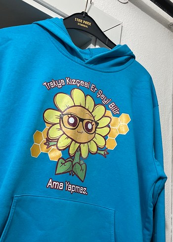 Koton Mavi Kapüşonlu Baskılı Kadın Sweatshirt