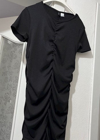 Siyah Drapeli  Midi Elbise - Görsel 2
