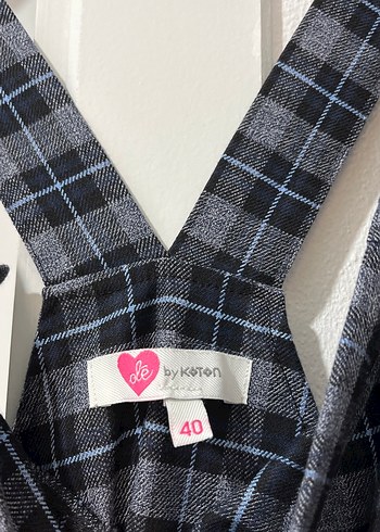 Ekose Desenli Gri Askılı Midi Elbise - Görsel 3