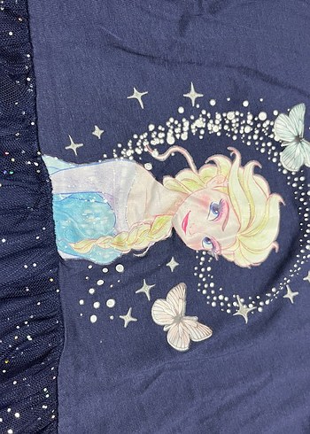 10 Yaş Beden lacivert Renk Kız Çocuk Uzun Kollu Mavi Parlak Elbise elsa