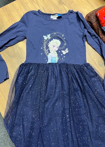 10 Yaş Beden Kız Çocuk Uzun Kollu Mavi Parlak Elbise elsa