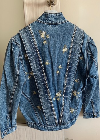 s Beden mavi Renk Nakışlı Mini Mavi Denim Ceket