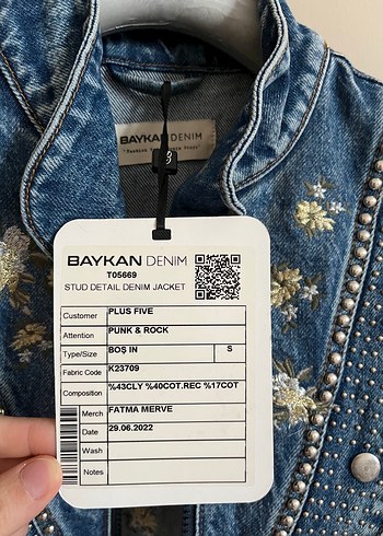 Diğer Nakışlı Mini Mavi Denim Ceket