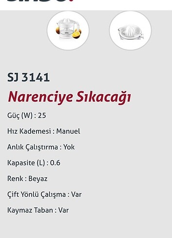 Sinbo Narenciye Sıkacağı 