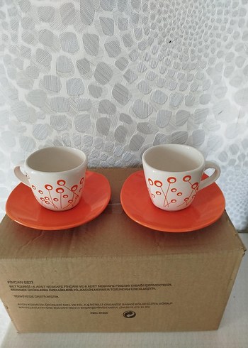 Renkli Desenli 6 lı Beyaz Kahve Fincanı Seti