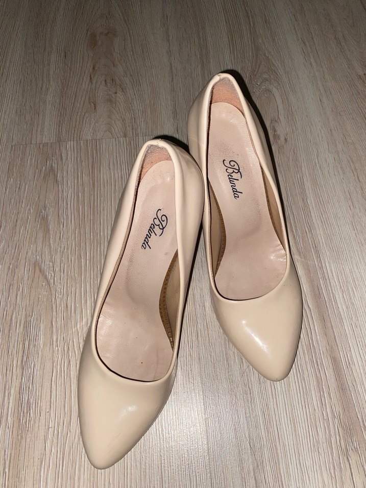 Bej parlak Kadın Stiletto Topuklu Ayakkabı - Görsel 2