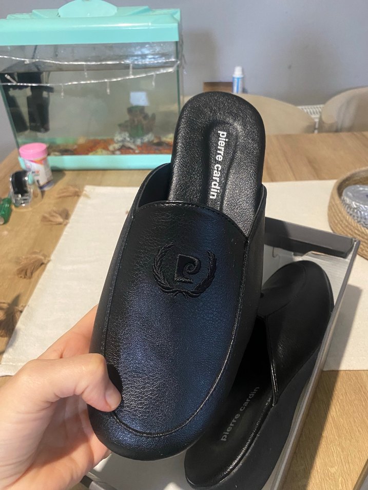 Pierre Cardin damat Siyah Deri Ev Terliği - Görsel 4