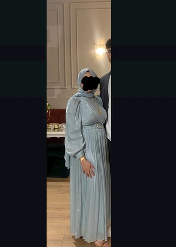 Uzun Kollu Gri Drapeli Uzun Abiye Elbise - Görsel 2