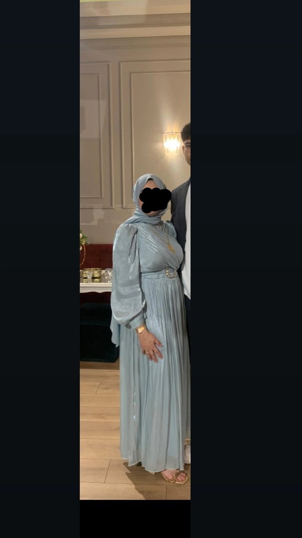 Uzun Kollu Gri Drapeli Uzun Abiye Elbise - Görsel 2