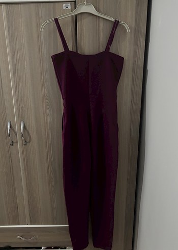 Bordo Saten Kadın Tulum - Görsel 2