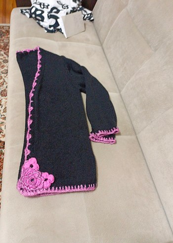 Pembe Dantelli Siyah Triko Kadın Hırka - Görsel 8