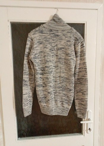 Gri Örgü Yılan Desenli Yüksek Yaka Erkek Kazak sıfır - Görsel 3