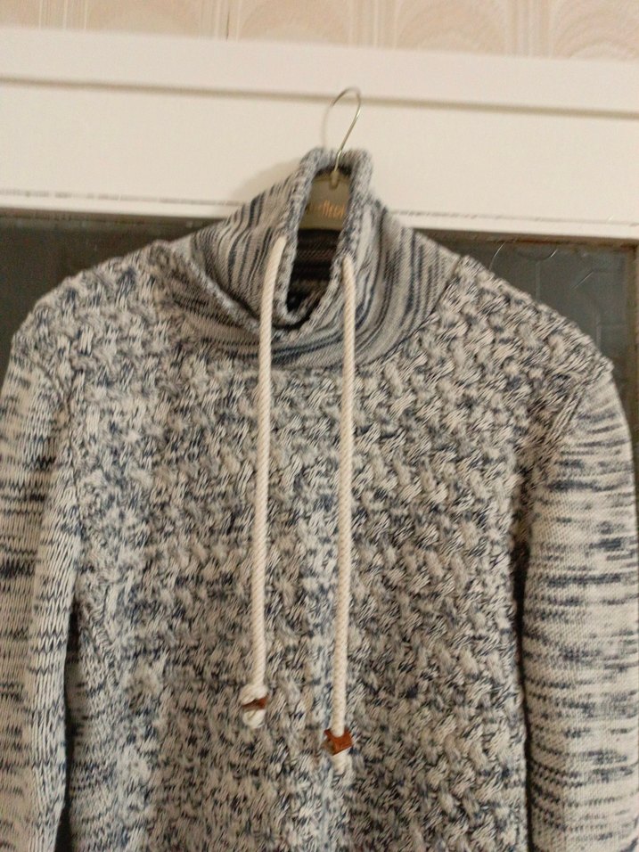 Gri Örgü Yılan Desenli Yüksek Yaka Erkek Kazak sıfır - Görsel 2