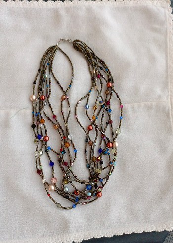 Uzun Çok Renkli Boncuklu Bohem Kadın Kolye - Görsel 2